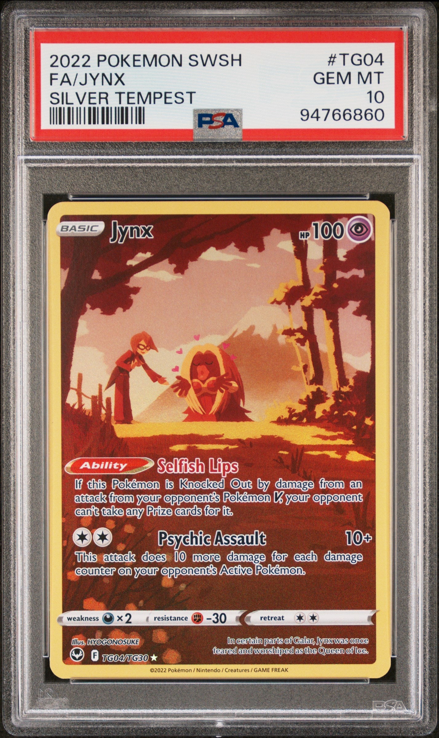 2022 Pokemon Sword & Shield Silver Tempest Silver Tempest Fa/Jynx 10 PSA #TG04